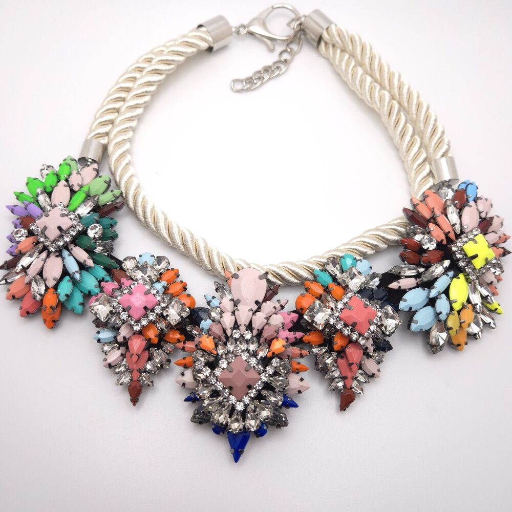 ADORNIA | Multicolor  Bib Statement Rope Necklace Adjustable 16in